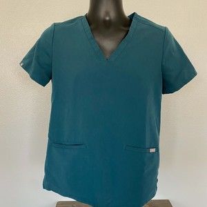 Figs Technical Collection Green Blue V-Neck Nurse Scrub Top Womens Size Small